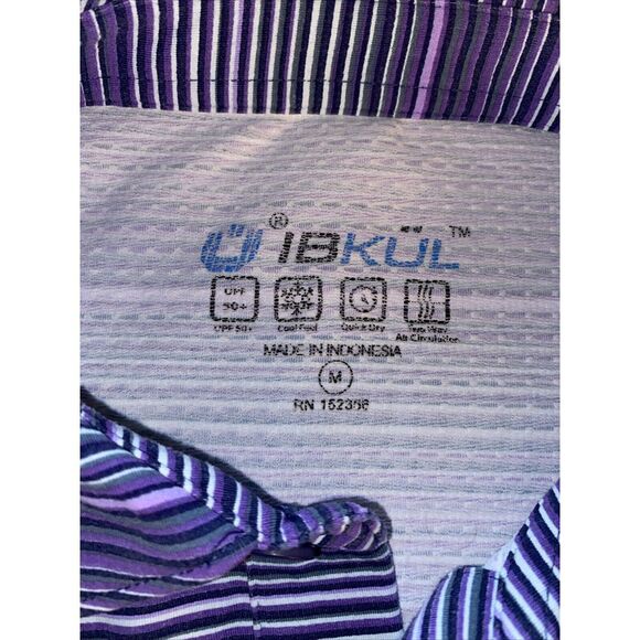 IBKUL Polo Mens‎ Size Medium Purple White Striped UPF 50+ Quick Dry - Picture 5 of 7